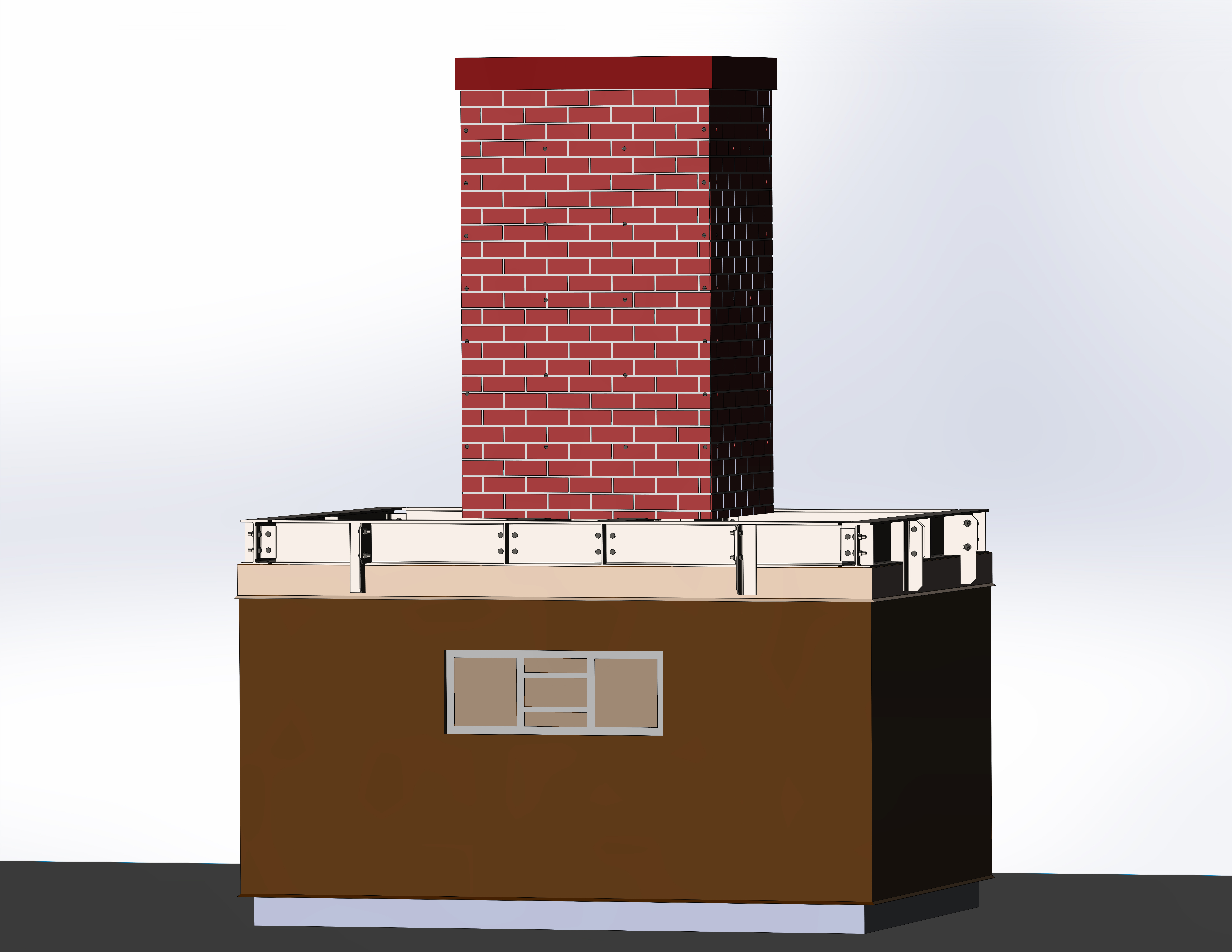Red brick chimney on rooftop building structure
