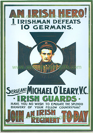 WWI Irish Guards recruitment poster showing soldier