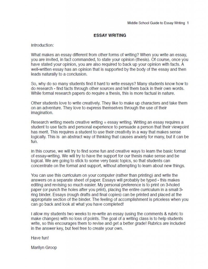 Middle school essay writing guide page