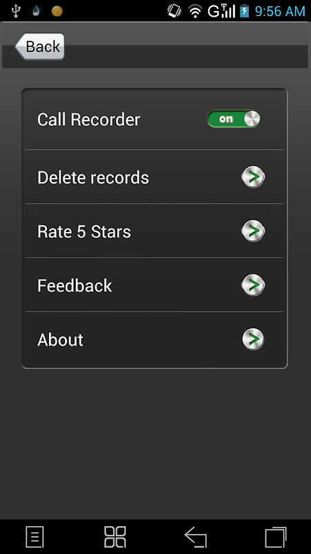 Call recorder app settings screen
