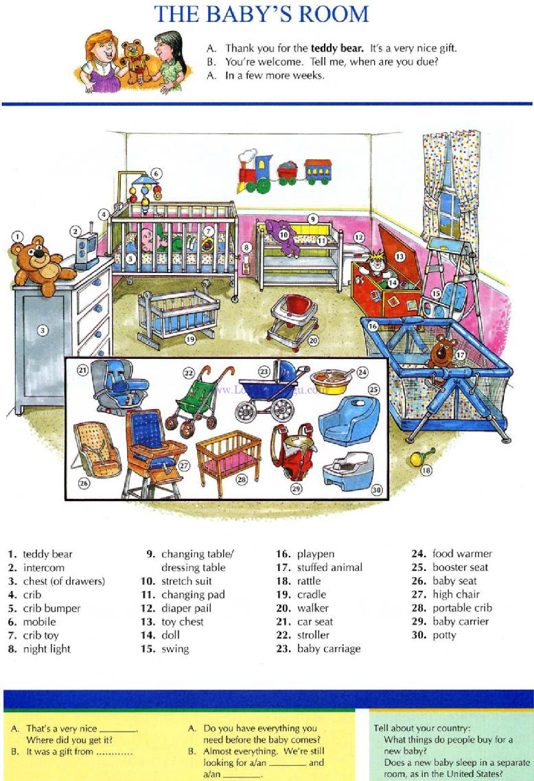 Illustrated baby's room with toys and furniture