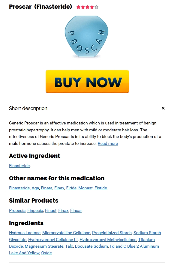 Blue Proscar pill above yellow Buy Now button